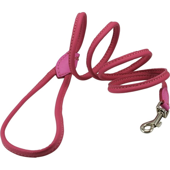 Dogs My Love 4ft Long Round Genuine Rolled Leather Dog Leash Red (Small: 3/8" (8mm))