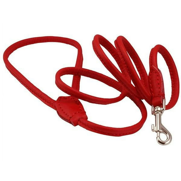 Dogs My Love 4ft Long Round Genuine Rolled Leather Dog Leash Red (X-Small: 1/4" (6mm))