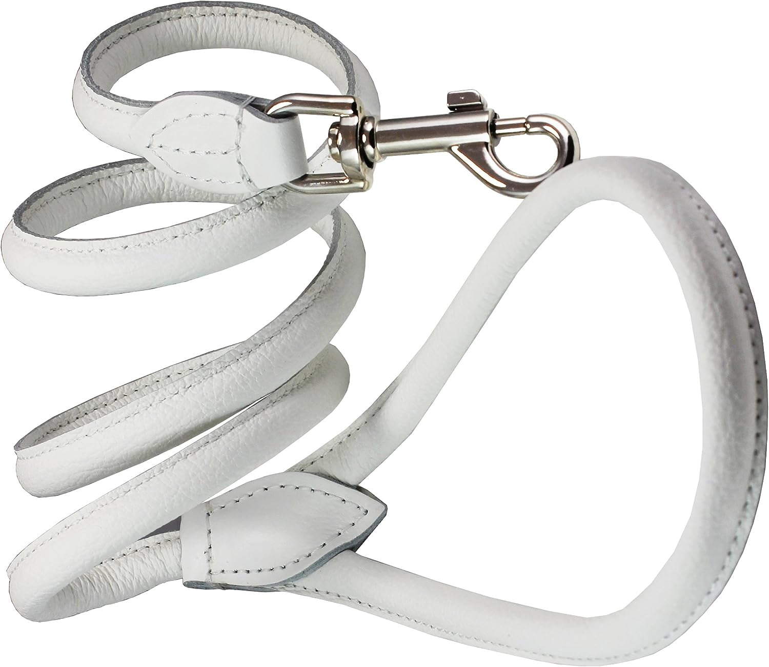 Dogs My Love 4ft Long Round Genuine Rolled Leather Dog Leash White (Small: 3/8" (8mm))