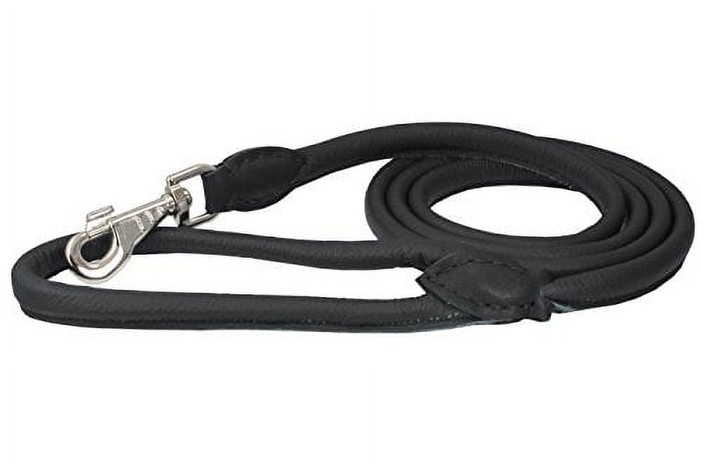 Dogs My Love 6ft Long Round Genuine Rolled Leather Dog Leash (Large: 1/2", Black)