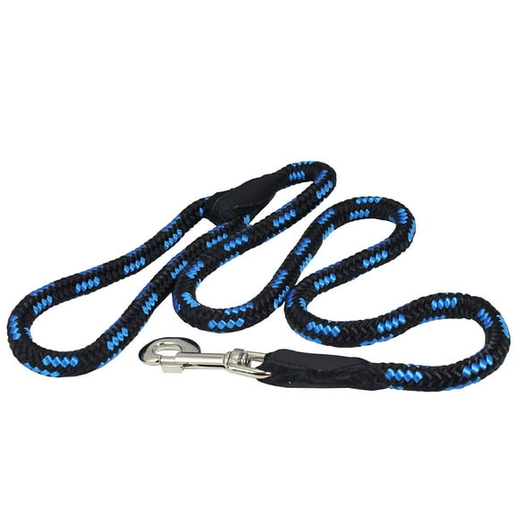 Dogs My Love Dog Rope Leash 4ft Long (Large: 4ft Long; 1/2" Diam (12mm), Blue/Black)