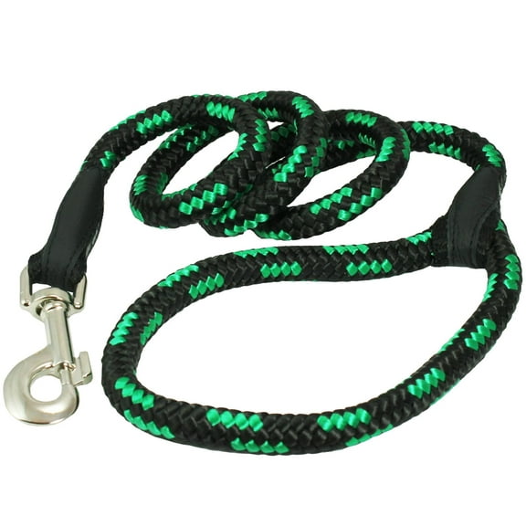 Dogs My Love Dog Rope Leash 4ft Long (Large: 4ft Long; 1/2" Diam (12mm), Green/Black)