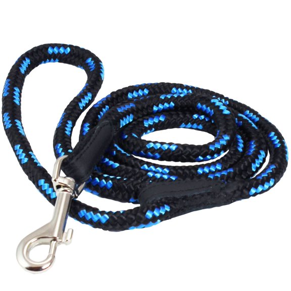 Dogs My Love Dog Rope Leash 4ft Long (XSmall: 4ft Long; 0.25" Diam (6mm), Blue/Black)