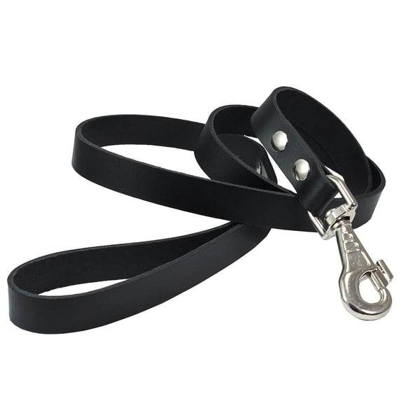 Dogs My Love Genuine Leather Classic Dog Leash 4 Ft Long 9 Sizes (XXLarge (Width: 20mm - 7/8"), Black)