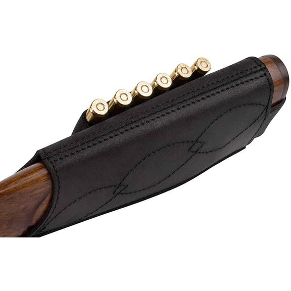 Dogs My Love Leather Buttstock Ammo Holder Genuine Leather, Durable, 6 Shell, Black