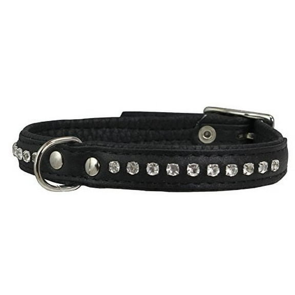 Dogs My Love Rhinestone Genuine Leather Dog Collar (Black, 11"-13.5" Neck)