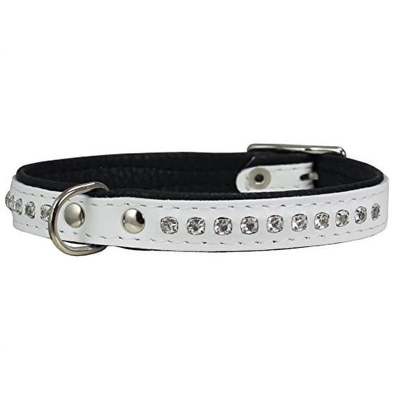 Dogs My Love Rhinestone Genuine Leather Dog Collar (White, 9.5"-11" Neck)