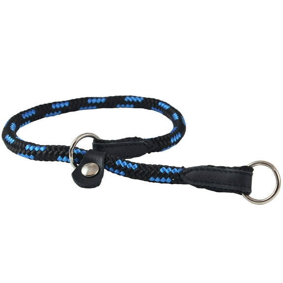 Dogs My Love Round Braided Rope Nylon Choke Dog Collar with Sliding Stopper (16" Long; 0.3" Diam (8mm), Blue/Black)