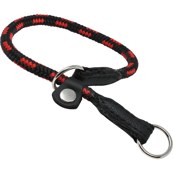Dogs My Love Round Braided Rope Nylon Choke Dog Collar with Sliding Stopper (20" Long; 0.3" Diam (8mm), Red/Black)