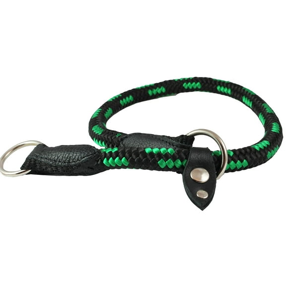 Dogs My Love Round Braided Rope Nylon Choke Dog Collar with Sliding Stopper (24" Long; 0.5" Diam (12mm), Green/Black)