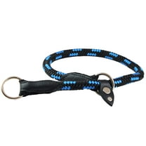 Dogs My Love Round Braided Rope Nylon Choke Dog Collar with Sliding Stopper (28" Long; 0.5" Diam (12mm), Blue/Black)
