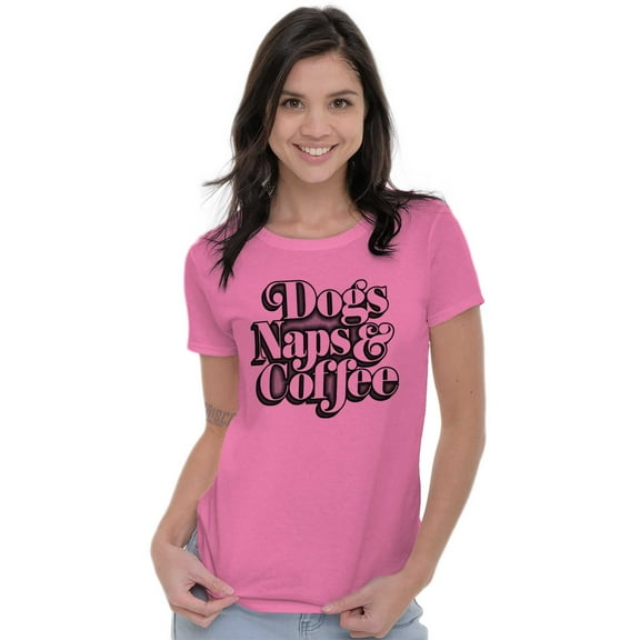 Dogs Naps Coffee Funny Hobby Pet Womens Slim Fit Graphic Tee Brisco Brands L