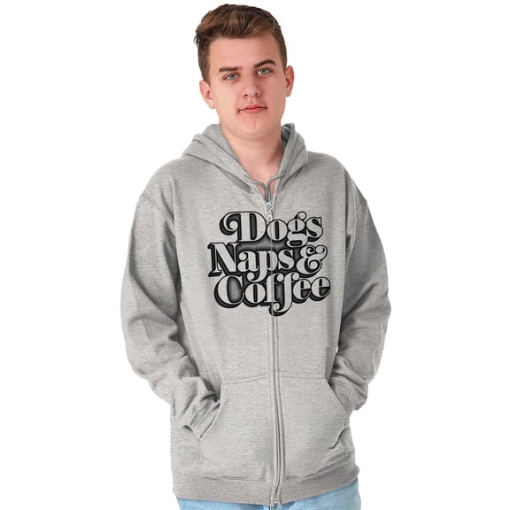 Dogs Naps Coffee Funny Hobby Pet Zip Up Hoodie Men's Women's Brisco Brands X