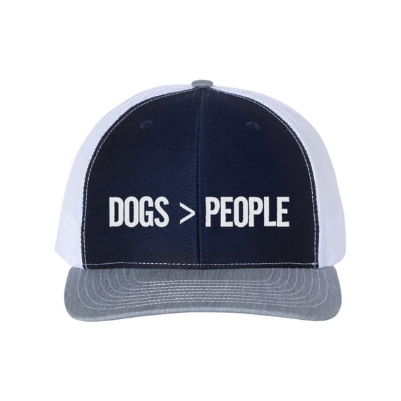 Dogs Over People, Dog Lover, Snapback, Trucker Hat, Dog Mom Hat, Dog Dad Hat, Adjustable, Dog Apparel, 10 Different Colors!, White Text, Navy/White/Heather