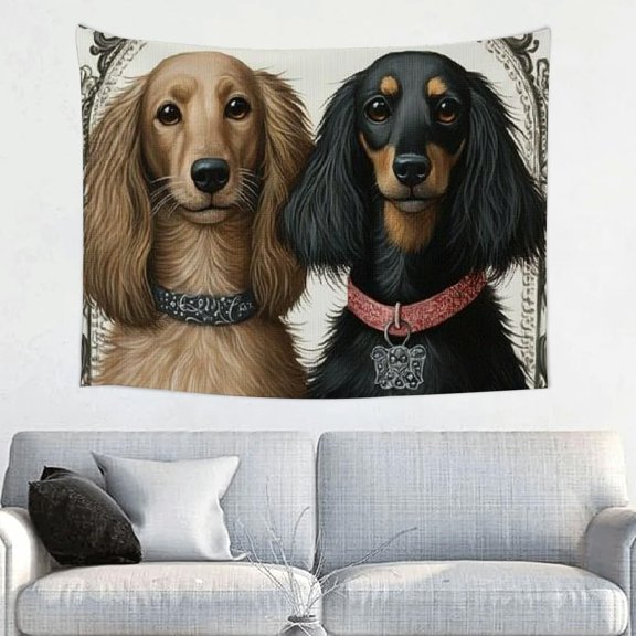 Dogs Painting Furry Wall Tapestry, Aesthetic Home Decor for Living Room and Bedroom, Soft Polyester Fabric, HD Printing 40x30in