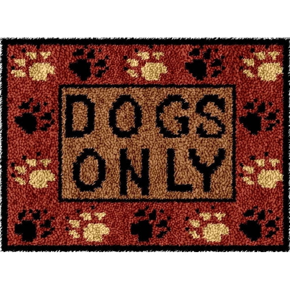 Dogs Only Paws Latch Hook Kits Rug Crochet Yarn Pre-Printed Cushion Embroidery Needlework Carpet Cover Hook and Latch Kit Tapestry Christmas Home Decoration 52x38cm