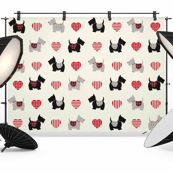 Dogs Photography Backdrop 7x5FT, Abstract Grey Black Dogs Red Stripes Dots Love Heart Beige Photo Backdrops, Background for Photography Studio Photo Studio Background, Back Drop for Photoshoot