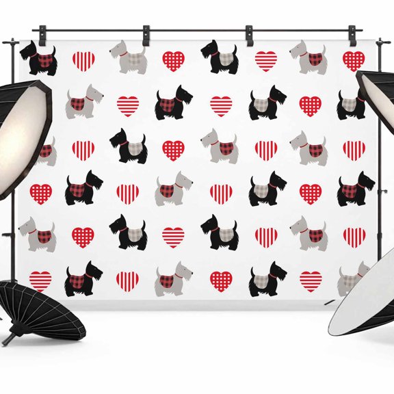 Dogs Photography Backdrop 7x5FT, Abstract Grey Black Dogs Red Stripes Dots Love Heart Photo Backdrops, Background for Photography Studio Photo Studio Background, Back Drop for Photoshoot
