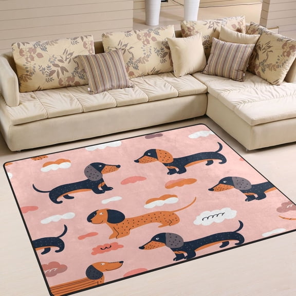 Dogs Pink Full Area Rug Washable 80 x 58 Floor Carpet Mat Non Slip for Bedroom Living Room Home Decor