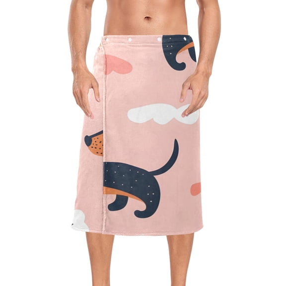Dogs Pink Full Bath Towel Wrap for Man Adjustable Shower Wrap Button Closure Body Towel for Sauna Gym