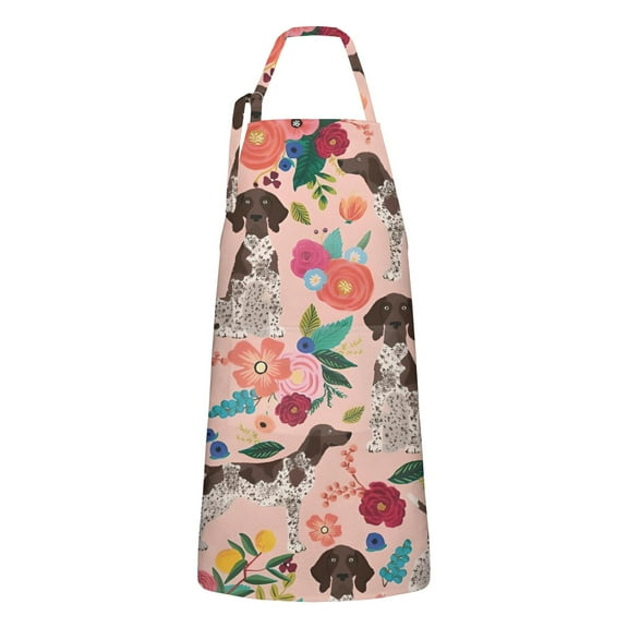 Dogs with Pioneer Flower Apron-Garden Aprons for Women with Pockets-Cotton Linen Waterproof Kitchen Cooking Gardening Aprons Adjustable for Kitchen,Cooking,BBQ and Salon 33x27 Inch