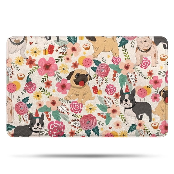 Dogs with Pioneer Flower Bathroom Rugs Mat,Non Slip Microfiber Bathroom Rug,Rubber Backing,Soft Bathroom Mats for Bathroom Floor,Tub and Shower,20x32in(50x80cm)