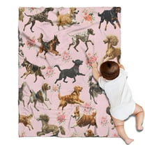 Dogs with Pioneer Flower Blanket,Comfortable Soft Flannel Throw Blanket,All Season,Warm Lightweight Blankets for Sofa Bed Couch Living Room Chair,30"x40"