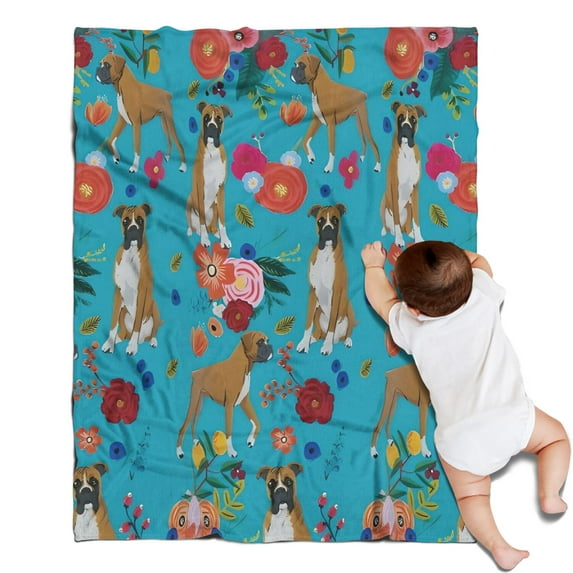 Dogs with Pioneer Flower Blanket,Comfortable Soft Flannel Throw Blanket,All Season,Warm Lightweight Blankets for Sofa Bed Couch Living Room Chair,30"x40"