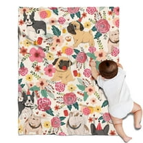 Dogs with Pioneer Flower Blanket,Comfortable Soft Flannel Throw Blanket,All Season,Warm Lightweight Blankets for Sofa Bed Couch Living Room Chair,30"x40"