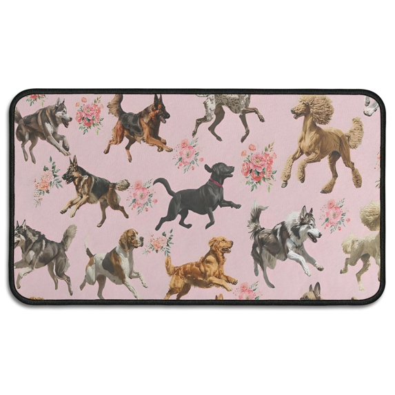 Dogs with Pioneer Flower Door Rugs,Washable Non Slip Door Mats Indoor,Decorative Door Mats,Entry Mat Indoor for Entrance,Bedroom,Kitchen,Bathroom,30"x17"