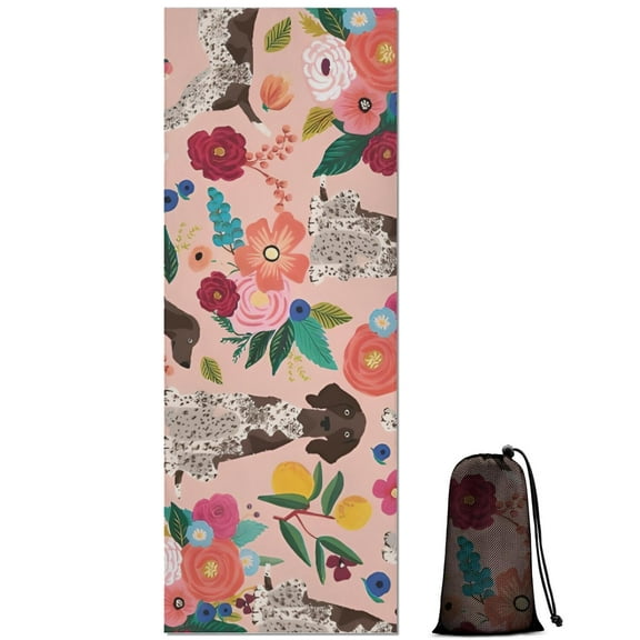 Dogs with Pioneer Flower Hot Yoga Mat Towel Non Slip for Hot Yoga - Quick-Drying Yoga Mat Cover with 4 Corner Pockets with Travel Bag - Hot Yoga Towel Non Slip Grip Moisture Wicking Sweat 70"x26"