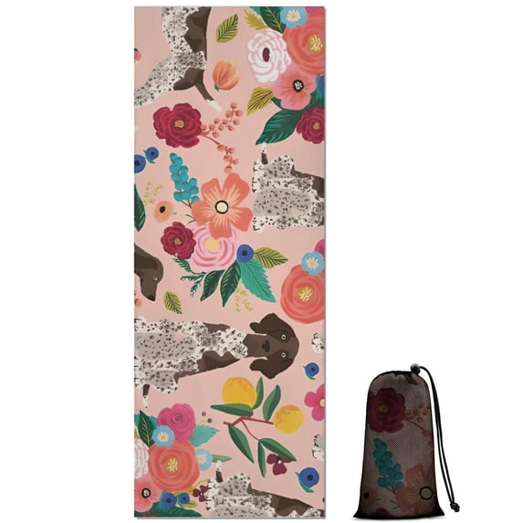 Dogs with Pioneer Flower Hot Yoga Mat Towel Non Slip for Hot Yoga - Quick-Drying Yoga Mat Cover with 4 Corner Pockets with Travel Bag - Hot Yoga Towel Non Slip Grip Moisture Wicking Sweat 70"x26"