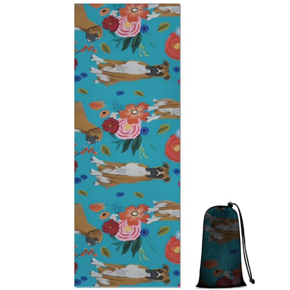 Dogs with Pioneer Flower Hot Yoga Mat Towel Non Slip for Hot Yoga - Quick-Drying Yoga Mat Cover with 4 Corner Pockets with Travel Bag - Hot Yoga Towel Non Slip 74"x26"