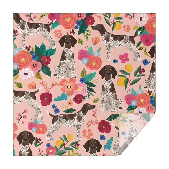 Dogs with Pioneer Flower Square Tablecloth,Waterproof Square Table Cover,Wipeable Spillproof Washable Table Cover for Home Kitchen Party Decor 42"X42"(107x107cm)