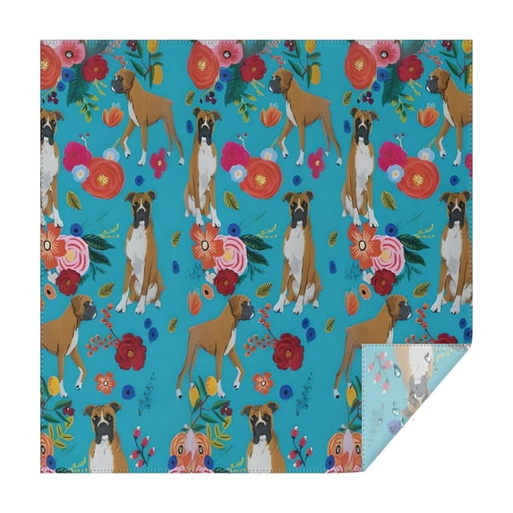 Dogs with Pioneer Flower Square Tablecloth,Waterproof Square Table Cover,Wipeable Spillproof Washable Table Cover for Home Kitchen Party Decor 52"x52"(132x132cm)
