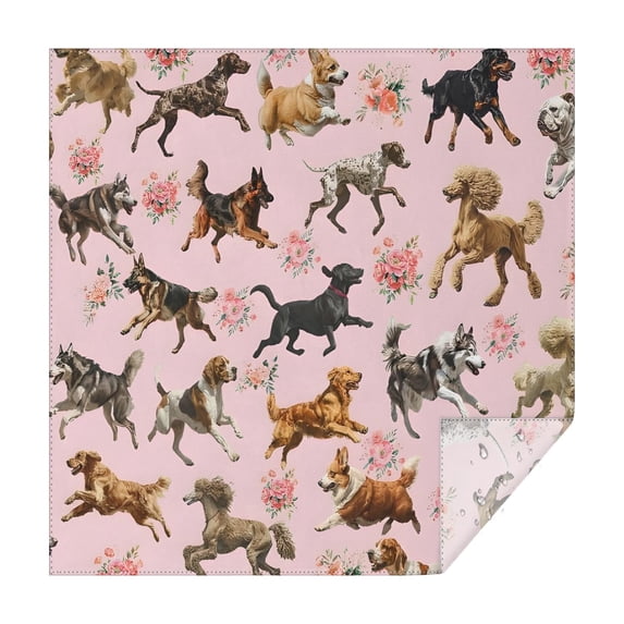 Dogs with Pioneer Flower Square Tablecloth,Waterproof Square Table Cover,Wipeable Spillproof Washable Table Cover for Home Kitchen Party Decor 52"x52"(132x132cm)