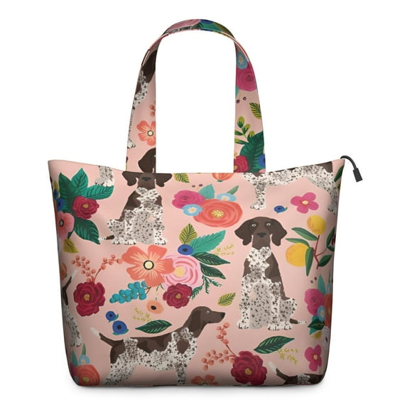 Dogs with Pioneer Flower Travel Tote Bags for Women Carry On,Large Weekender Bags for Women Travel,Multi Functional Duffle Bag for Work,Shopping,Sports