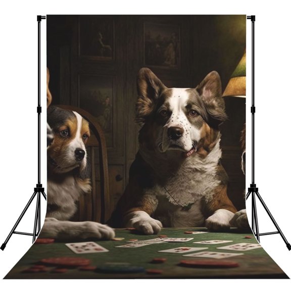 Dogs Playing Poker Cards Funny Dog Photography Backdrop 5x7Ft Background for Photo Studio Video Recording Birthday Party Wedding Home Decor