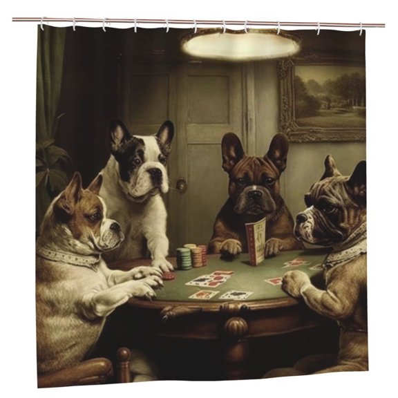 Dogs Playing Poker Cards Vintage Shower Curtain with 12 Plastic Hooks Washable Polyester Fabric Bathroom 72x72 Inch