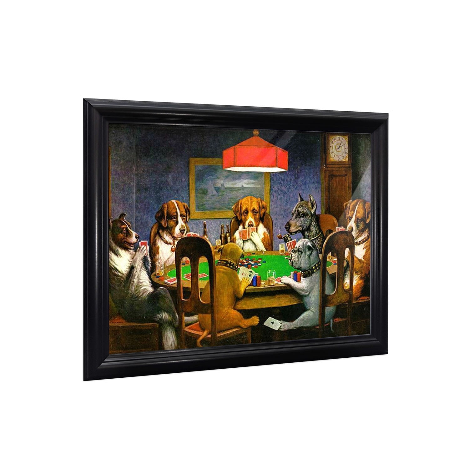 Classic Black Framed Dogs Playing Poker Canvas Wall Art