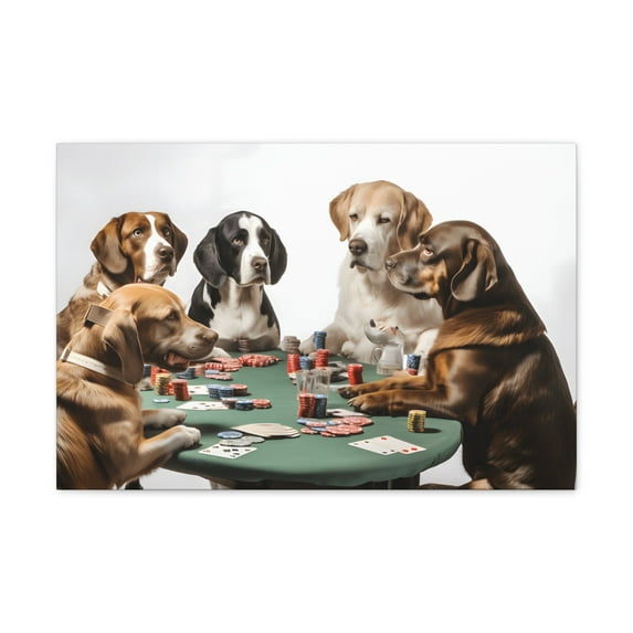 Dogs Playing Poker Funny Game Playing Card Canvas Wall Art for Home Decor Ready-to-Hang