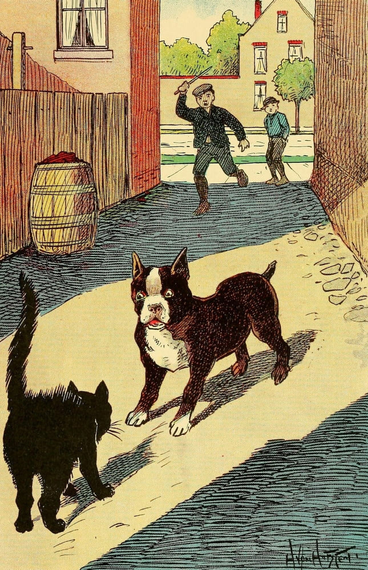 Dogs & Puppies 1908 Cat confrontation Canvas Art - Hugo Von Hofsten (18 x 24)