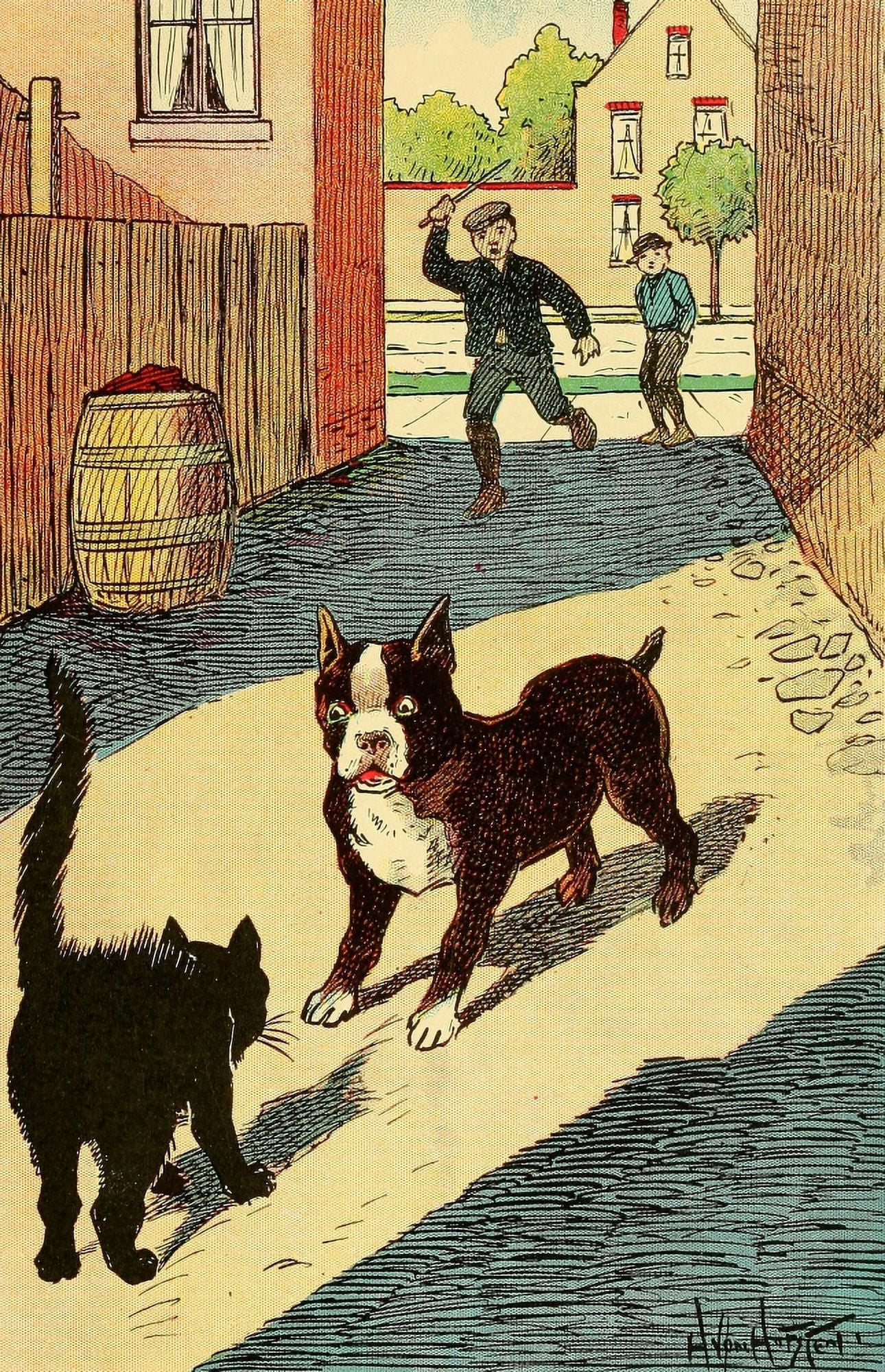 Dogs & Puppies 1908 Cat confrontation Canvas Art - Hugo Von Hofsten (24 x 36)