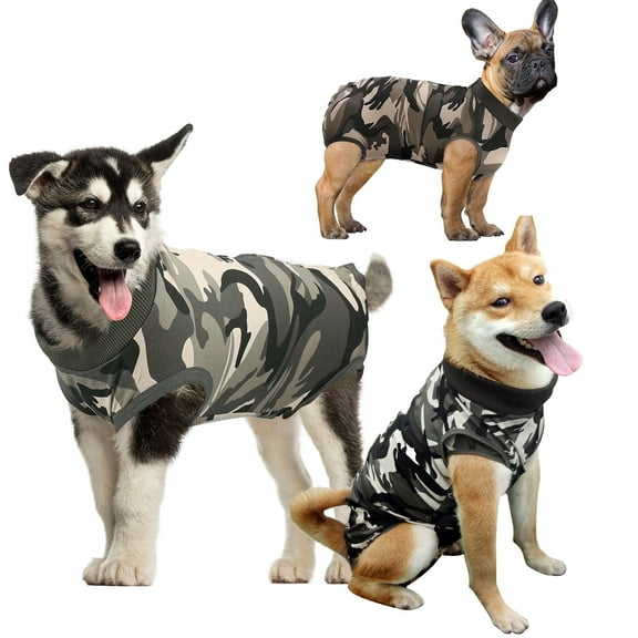 Dogs Recovery Suit After Surgery, Recovery Shirt for Male Female Dogs Cats Abdominal Wounds Bandages Cone E-Collar Alternative, Anti-Licking Pet Surgical Recovery Snuggly Suit, Camouflage, XL