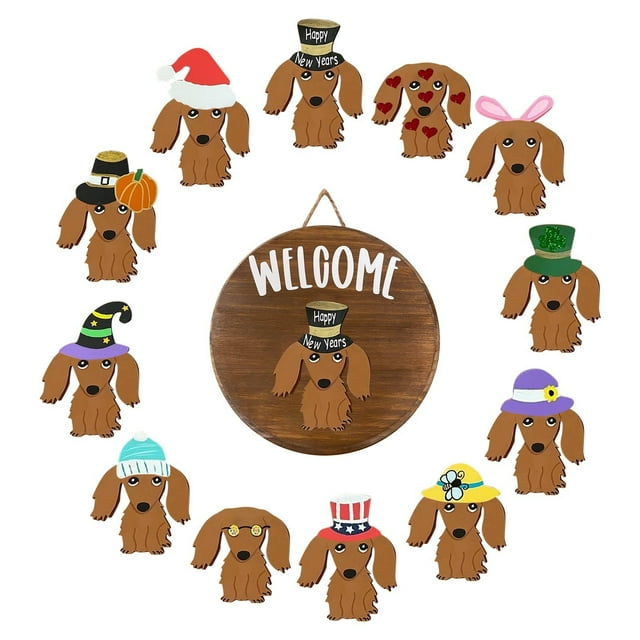 Dogs Replaceable Door Plate Set 12 Dogs Decoration Door Hanger