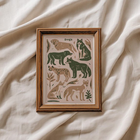 Dogs Retro Graphic Labrador Wolf Fox Room Portrait Decor Unframed Paper Print