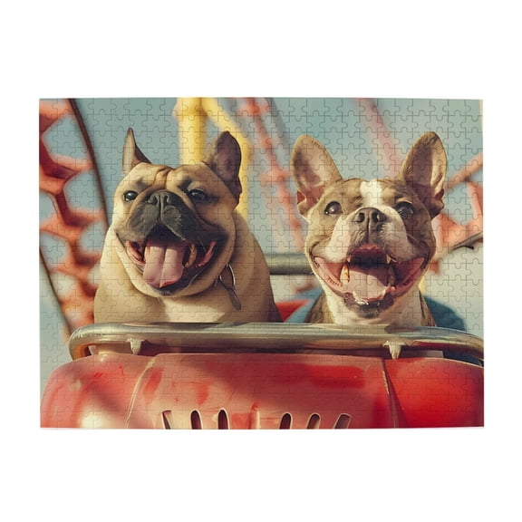 Dogs Rollercoaster Ride Fun 500-Piece Wooden Jigsaw Puzzle for Adults, Fun & Challenging Family Game, Stylish Wall Decor & Holiday Gift