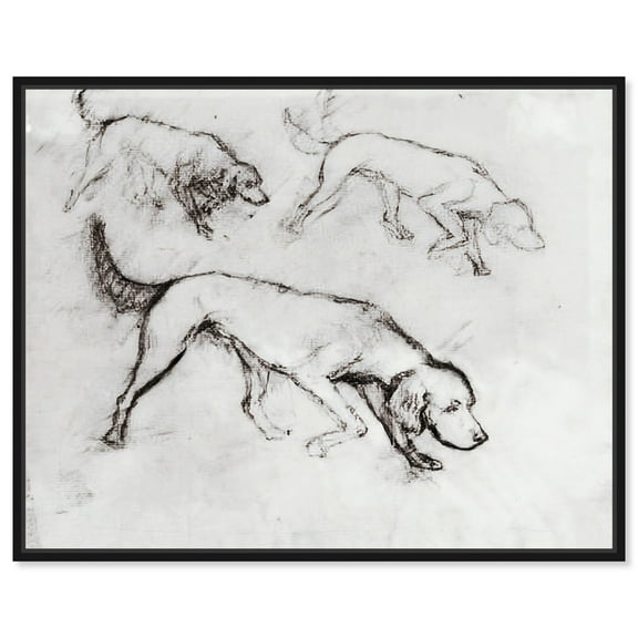 Dogs Running Canvas Vintage Dog Art by Art Remedy, Black Frame, 20" x 16"