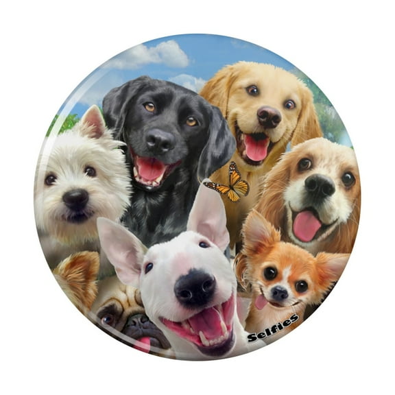 Dogs Selfie Lab Golden Retriever Dachshund Westie Pug Terrier Kitchen Refrigerator Locker Button Magnet