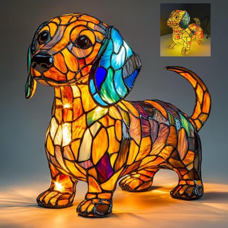 Dogs Series Art Night Light, 3D Cute Pet Dogs Table Lamp, Retro Stained Resin Tabletop LED Night Light, Fun Gift for Dog Lover